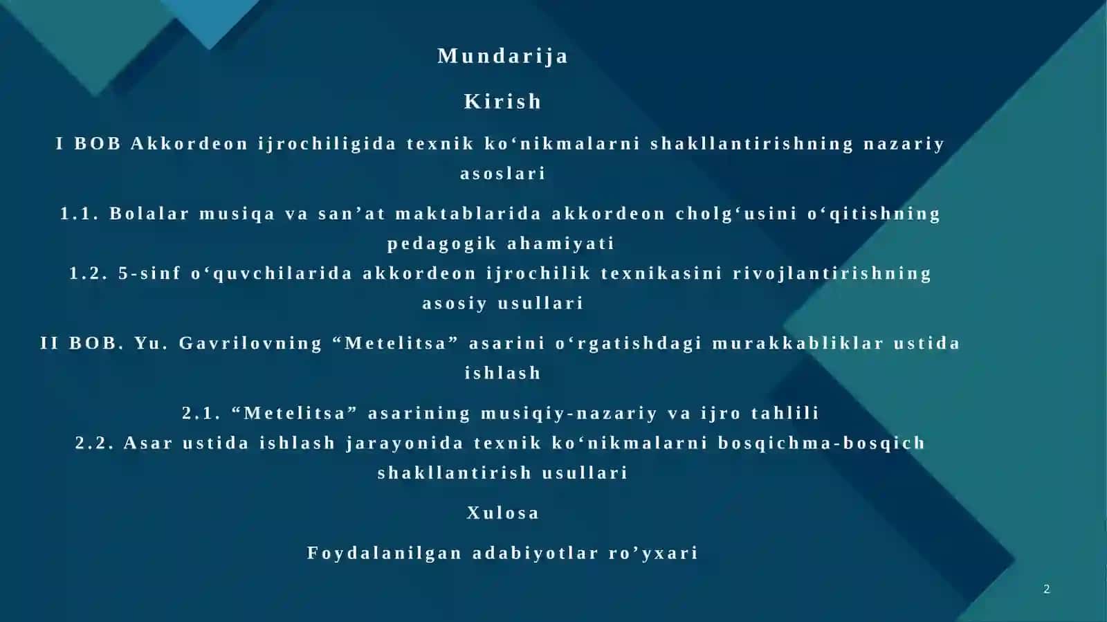 "5-sinf o‘quvchilariga Yu. Gavrilovning “Metelitsa” asari ustida ishlash jarayonida texnik koʼnikmalarni shakllantirish (akkordeon cholgʼusi misolida)” 2