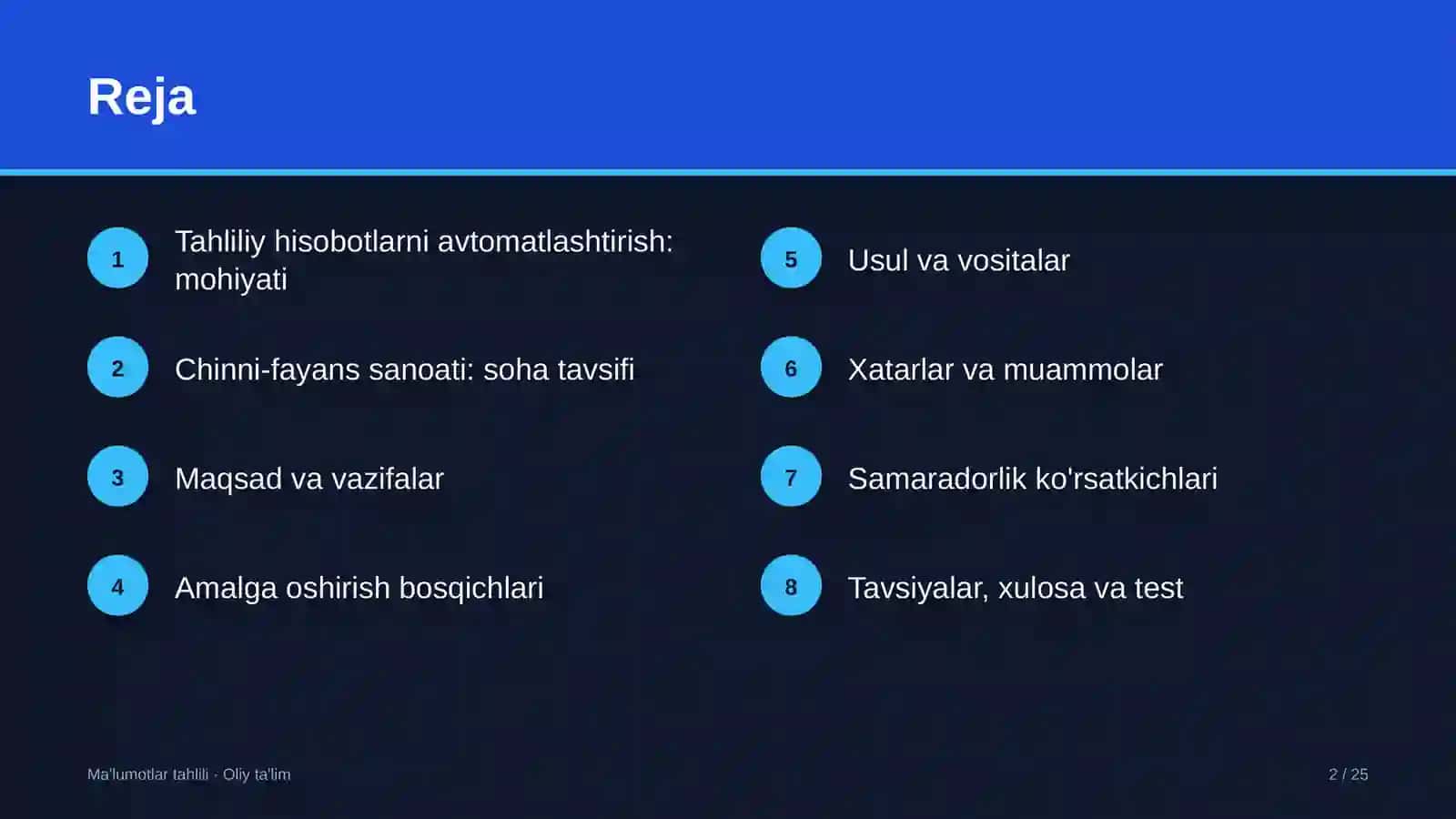 Chinni-fayans sanoatida tahliliy hisobotlarni avtomatlashtirish 2