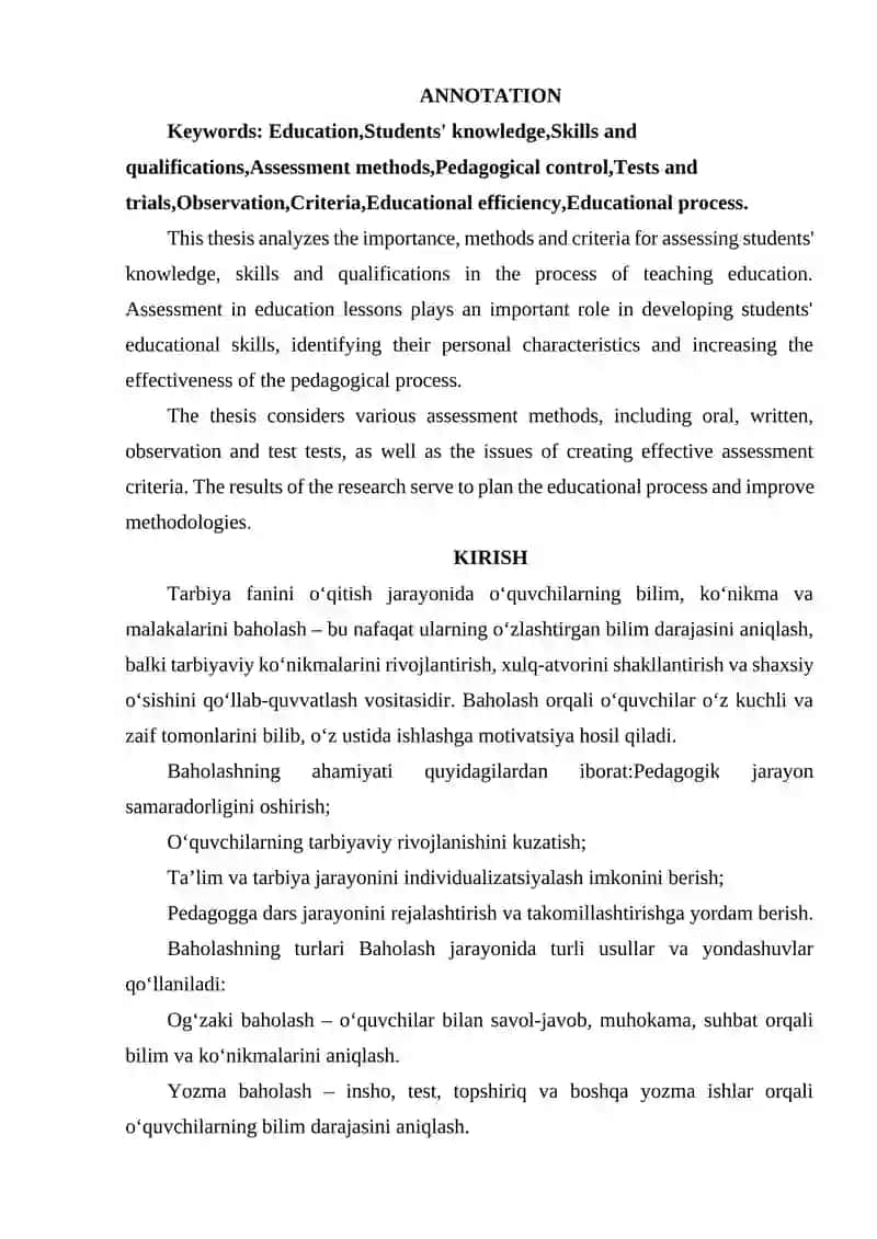 TARBIYA FANINI O'QITISH JARAYONIDA O'QUVCHILARNING BILIM, KO'NIKMA VA MALAKALARINI BAHOLASH 2