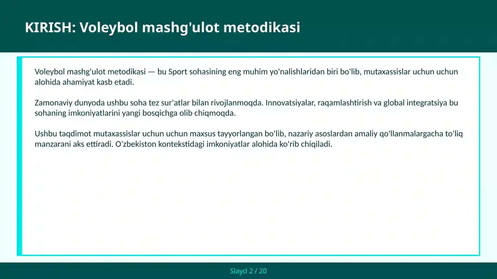 VOLEYBOL MASHG'ULOT METODIKASI 2