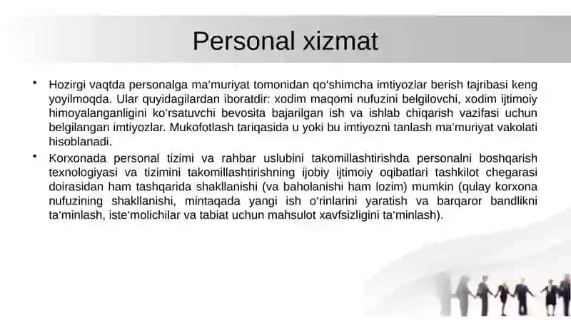 Korxonada personal xizmat 2