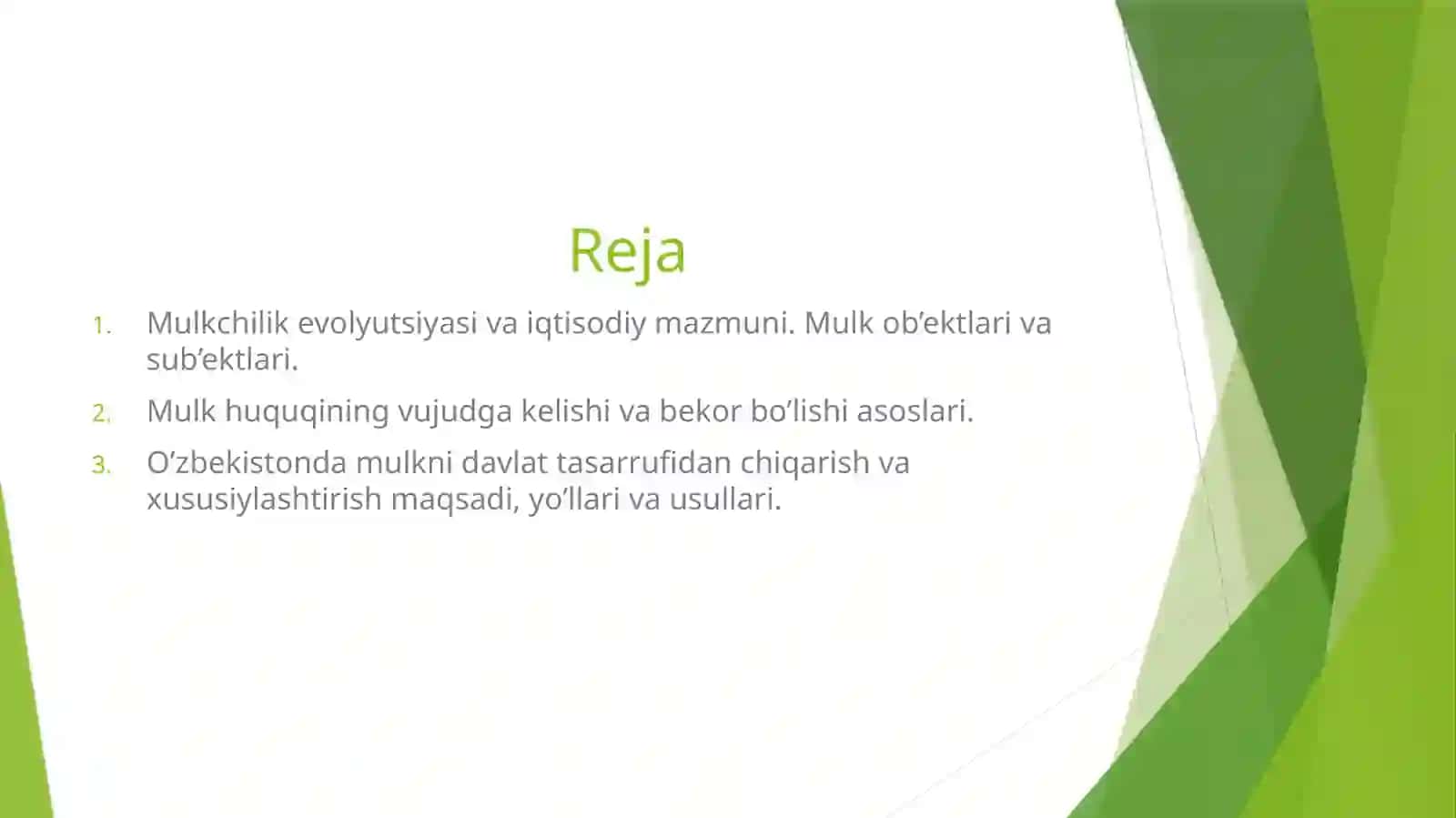 Mulk huquqlarining azariasi va mulkchilik shakllari rivojlanishi 2
