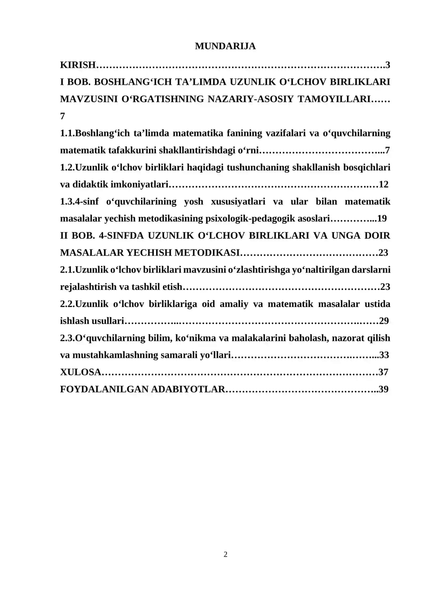 BOSHLANG'ICH 4-SINF MATEMATIKA DARSLARIDA UZUNLIK O'LCHOV BIRLIKLARI VA UZUNLIK O'LCHOV BIRLIKLARIGA DOIR MASALALAR YECHISHGA O'RGATISH METODIKASI 2
