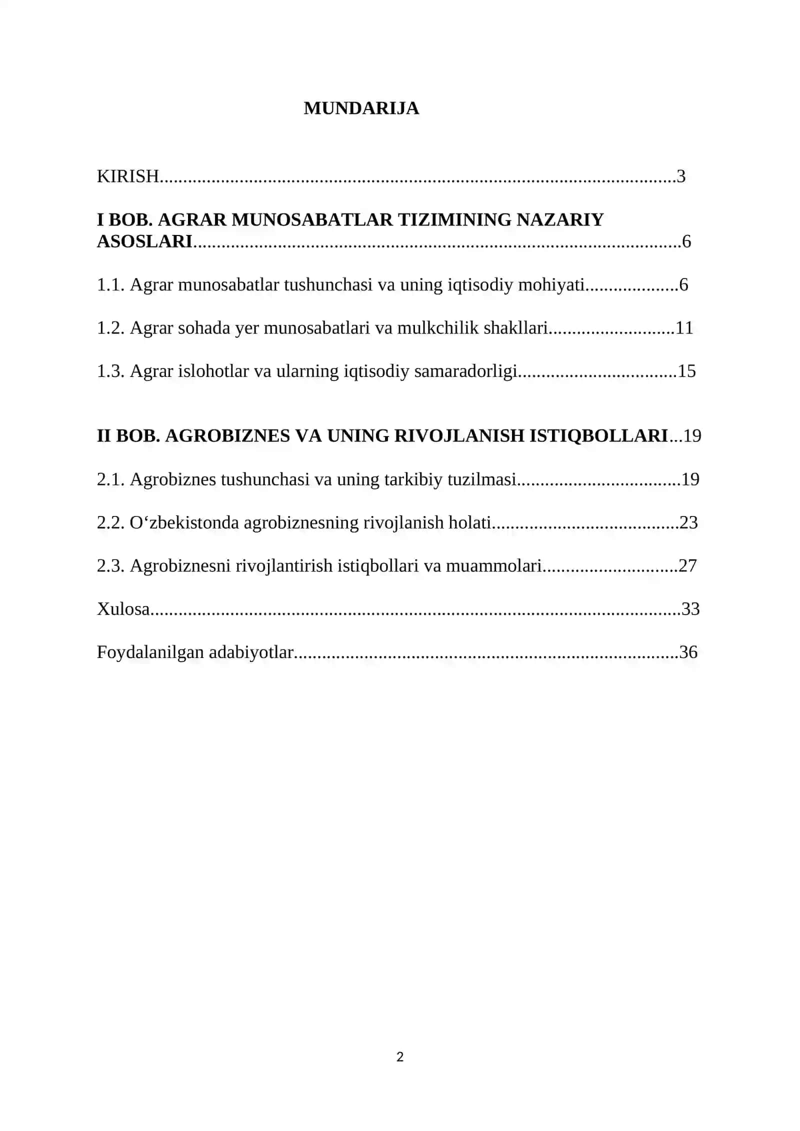 Agrar munosabatlar tizimi va agrobiznesning rivojlanish istiqbollari 2