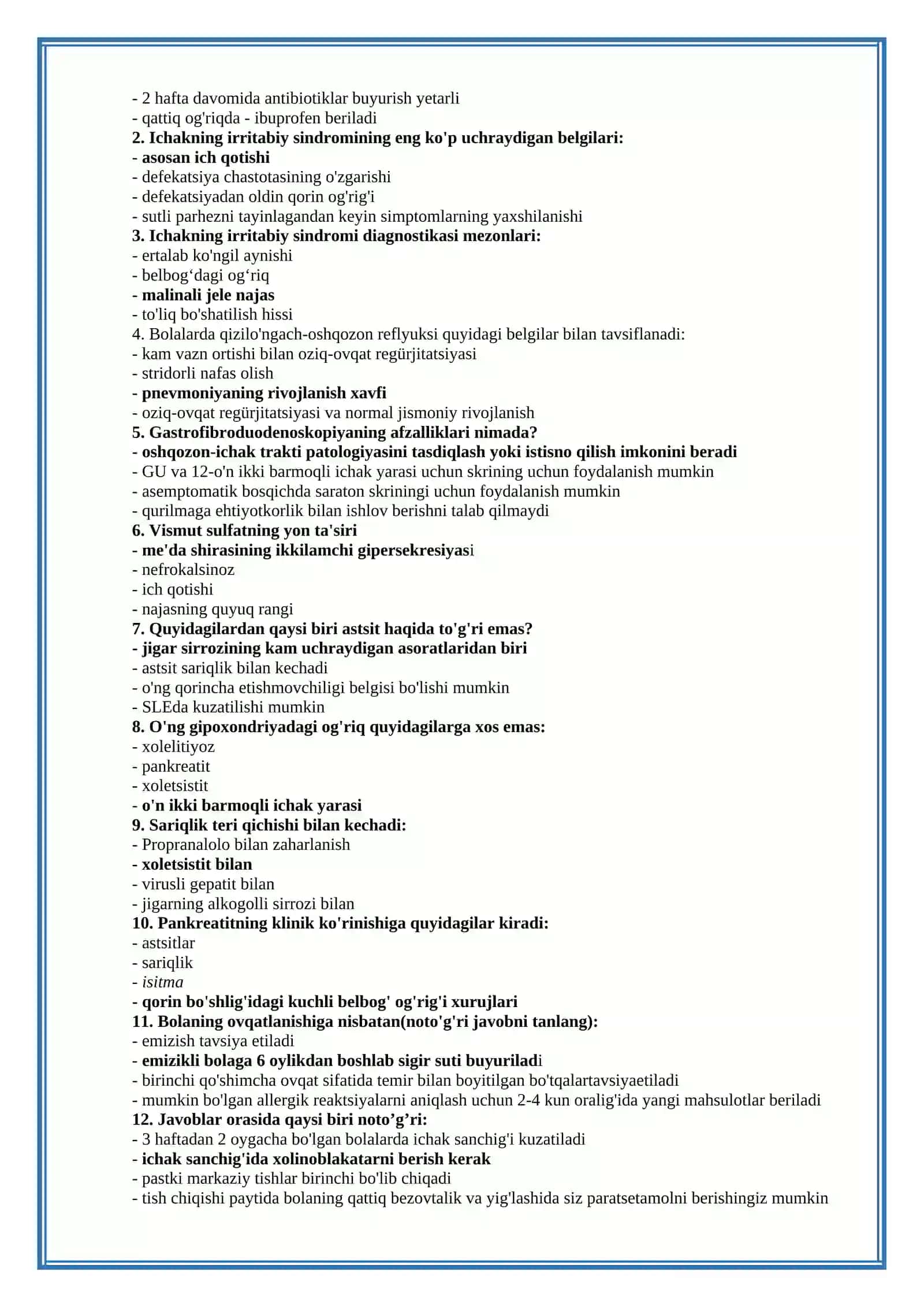 Umumiy Amalimot Shifokor VRACHLARINING TEST SAVOLLARI 2