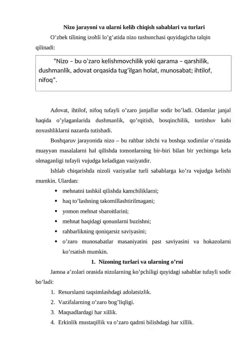 Nizo jarayoni va ularni kelib chiqish sabablari va turlari 2