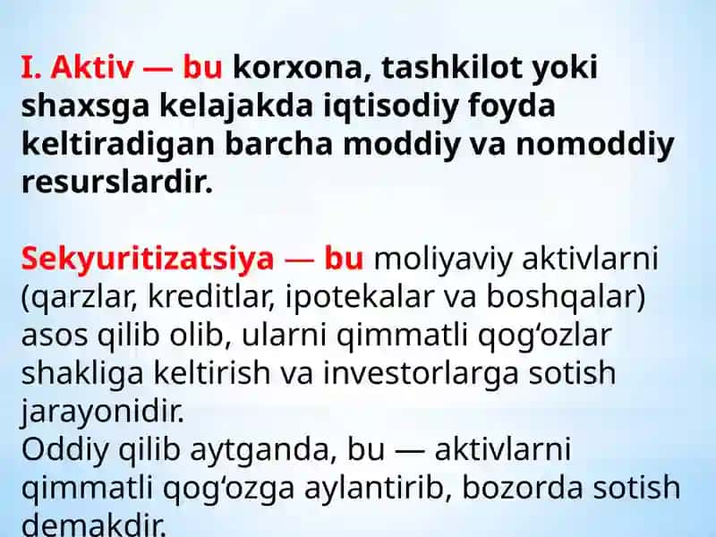 9-mavzu.Aktivlar sekyuritizatsiyasi vositalarining xalqaro bozori 2