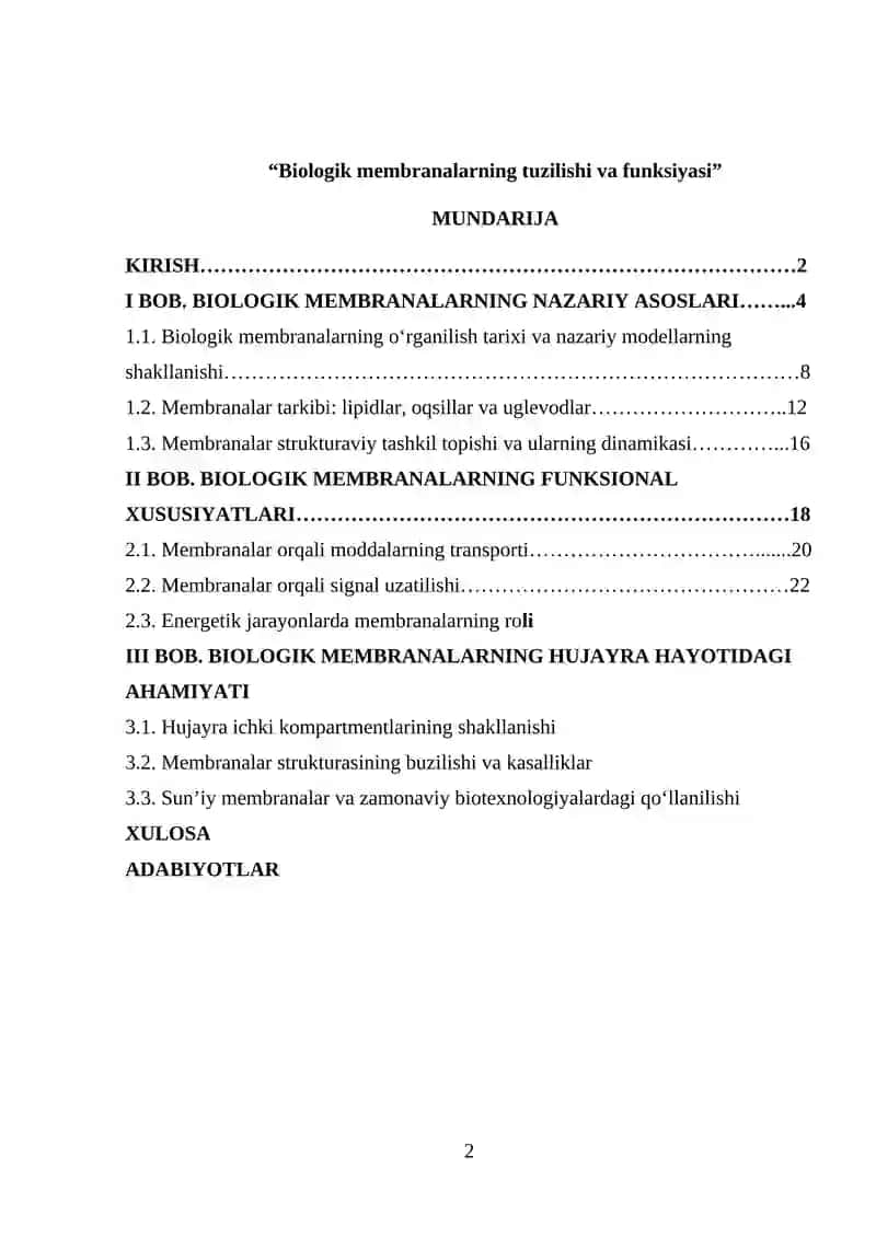 Biologik membranalarning tuzilishi va funksiyasi 2