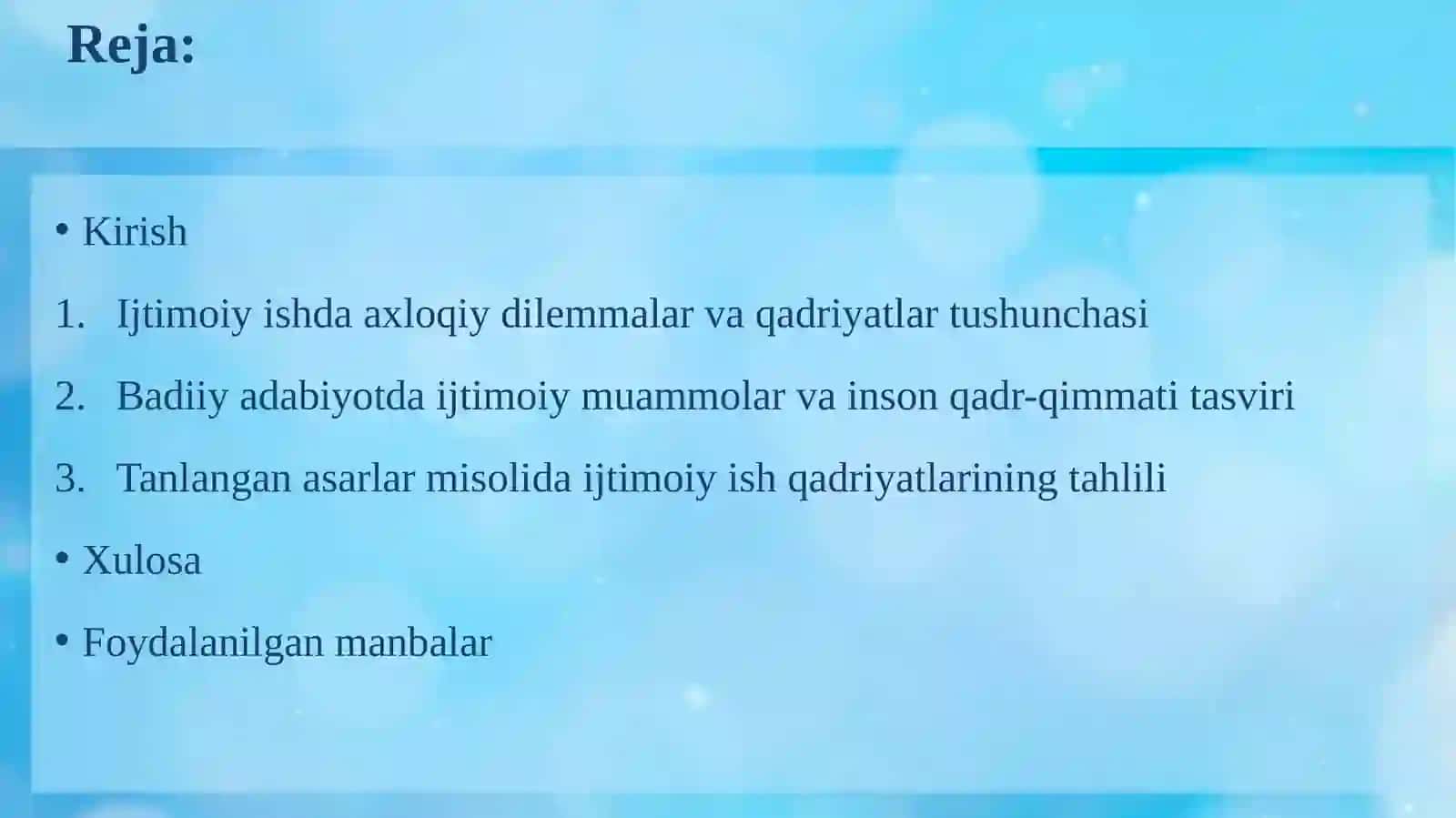 O‘zbek yoki jahon adabiyotining tanlangan asarlari misolida ijtimoiy ishning axloqiy dilemmalari va qadriyatlarini tahlili.pptx 2