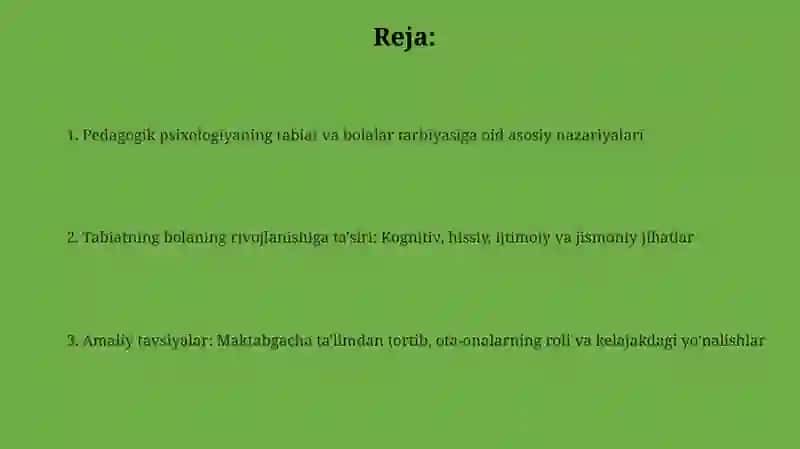 Pedagogik psixologiyaning bola tarbiyasida tabiatning ahamiyati haqida talimoti 2
