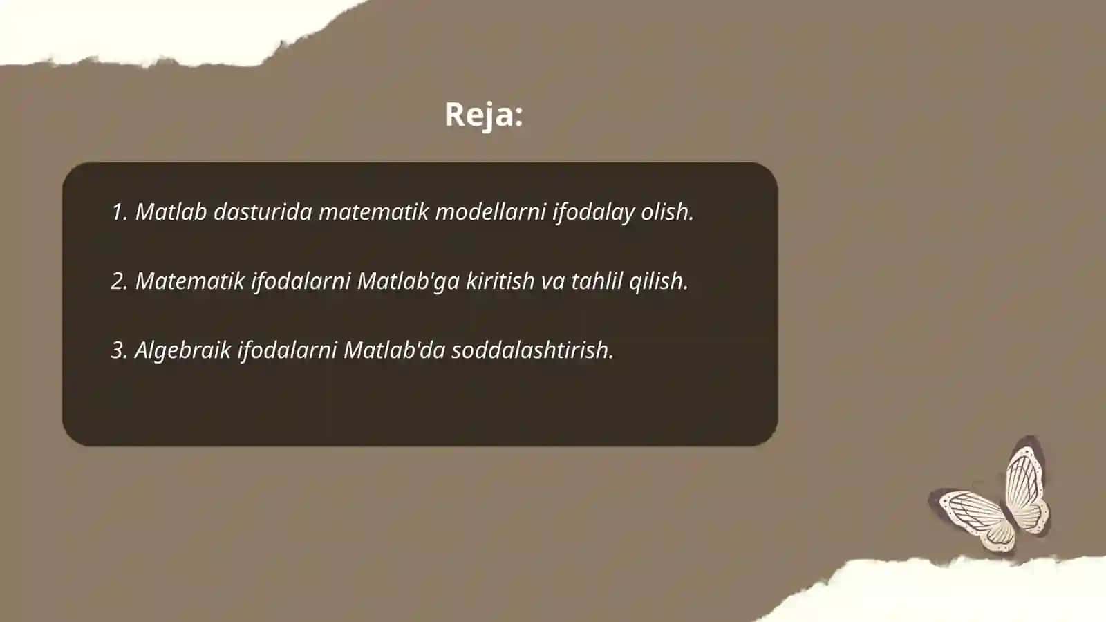 Matlab dasturida matematik modellarni ifodalay olish 2