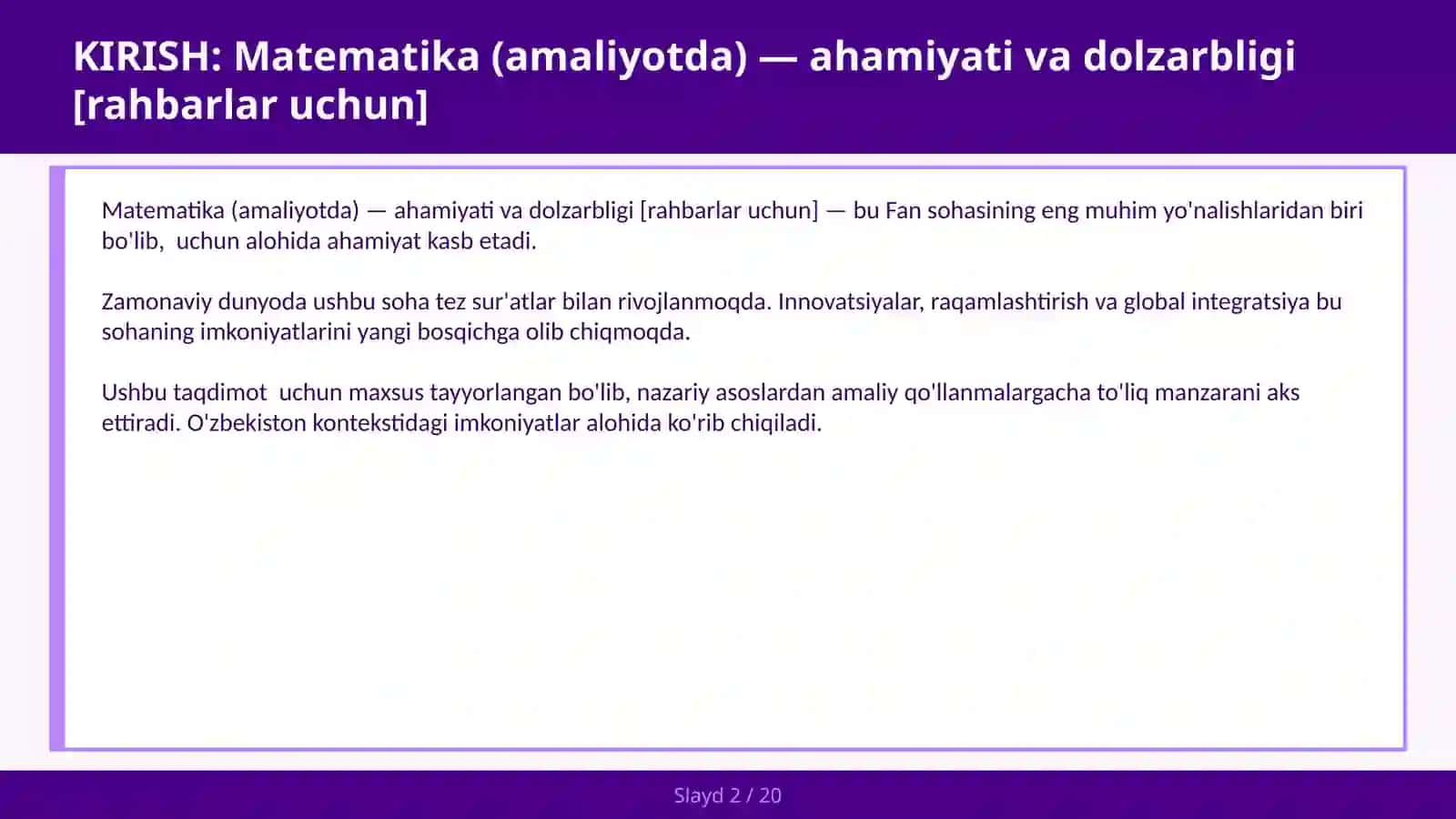 Matematika (amaliyotda) — ahamiyati va dolzarbligi [rahbarlar uchun] 2