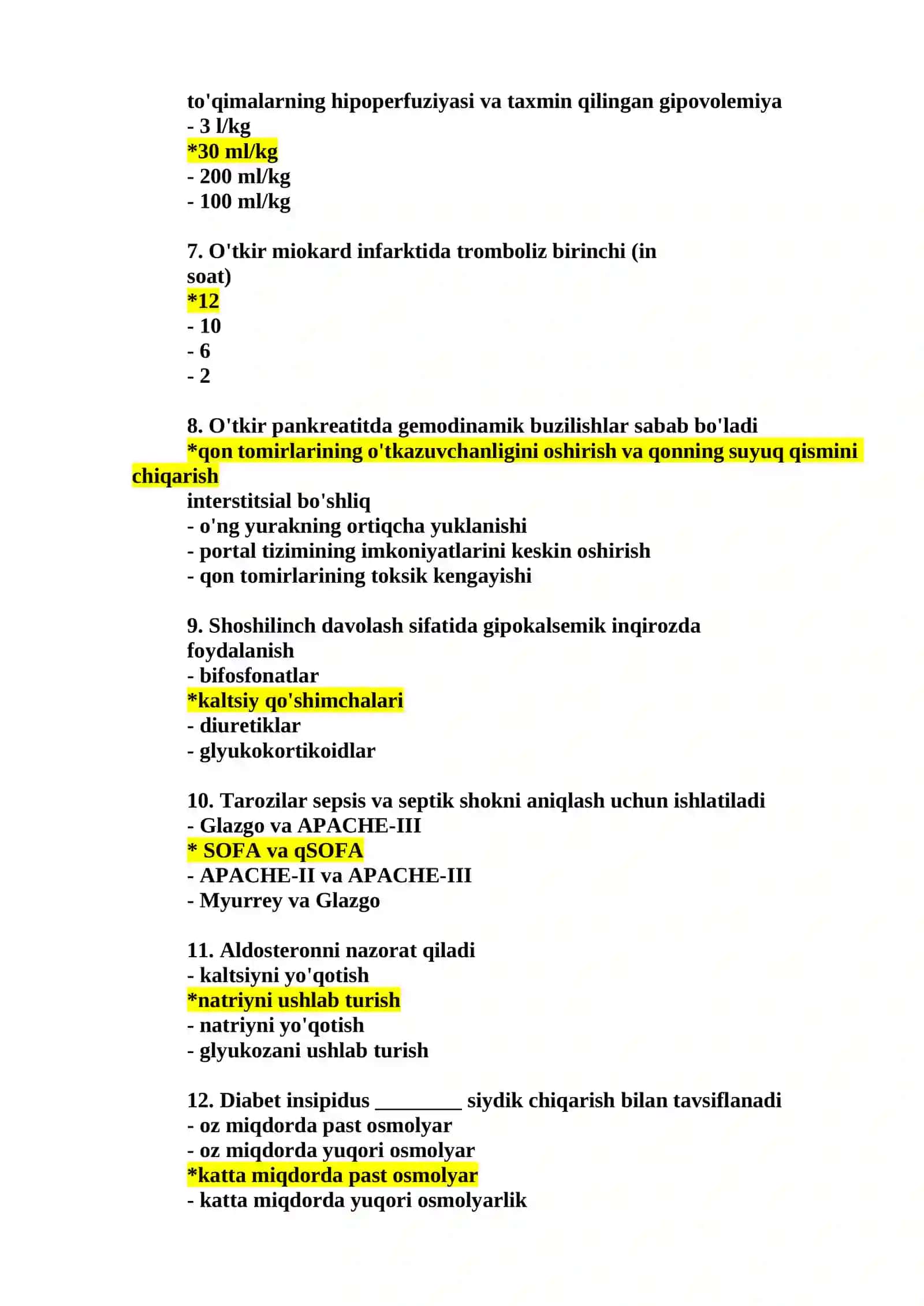 Anesteziologiya va reanimatologiya mutaxassisligi boʻyicha toʻliq test javoblari 2