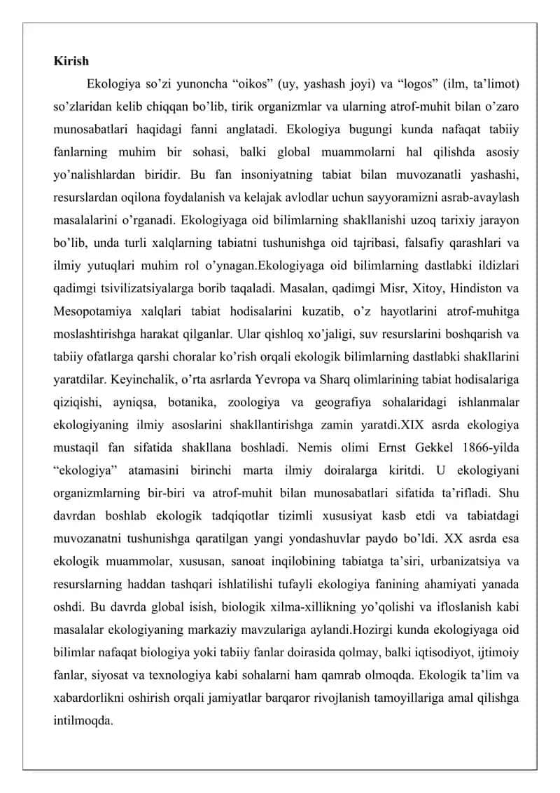 Ekologiyaga oid bilimlarning shakllanishi 2