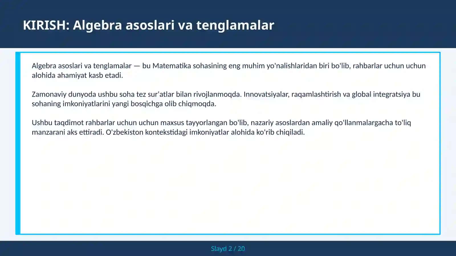 ALGEBRA ASOSLARI VA TENGLAMALAR 2