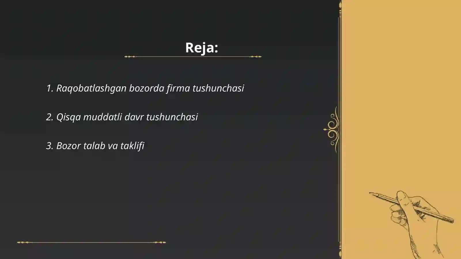 RAqobatlashgan bozorda qisiqa muddatli oraliqda firma foydasini maksimallashtirish va uning taklifi 2