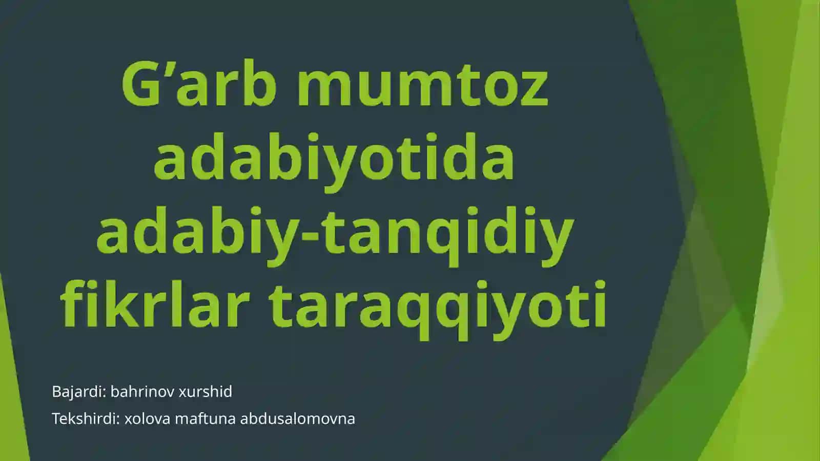 G’arb  mumtoz  adabiyotida  adabiy-tanqidiy fikrlar  taraqqiyoti 2