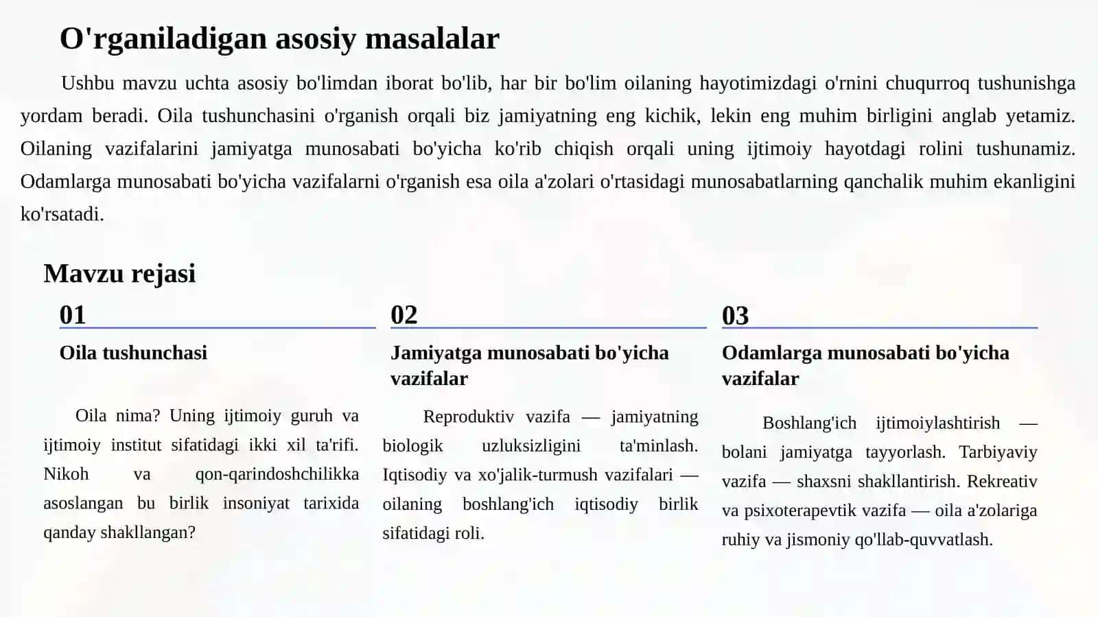 Oilavauining vazifalari 2