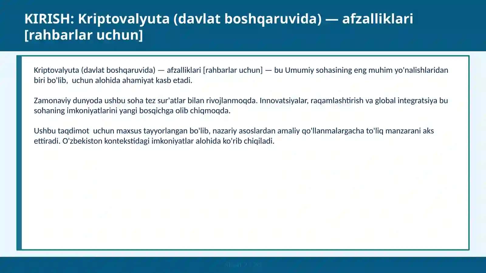 Kriptovalyuta (davlat boshqaruvida) — afzalliklari [rahbarlar uchun] 2