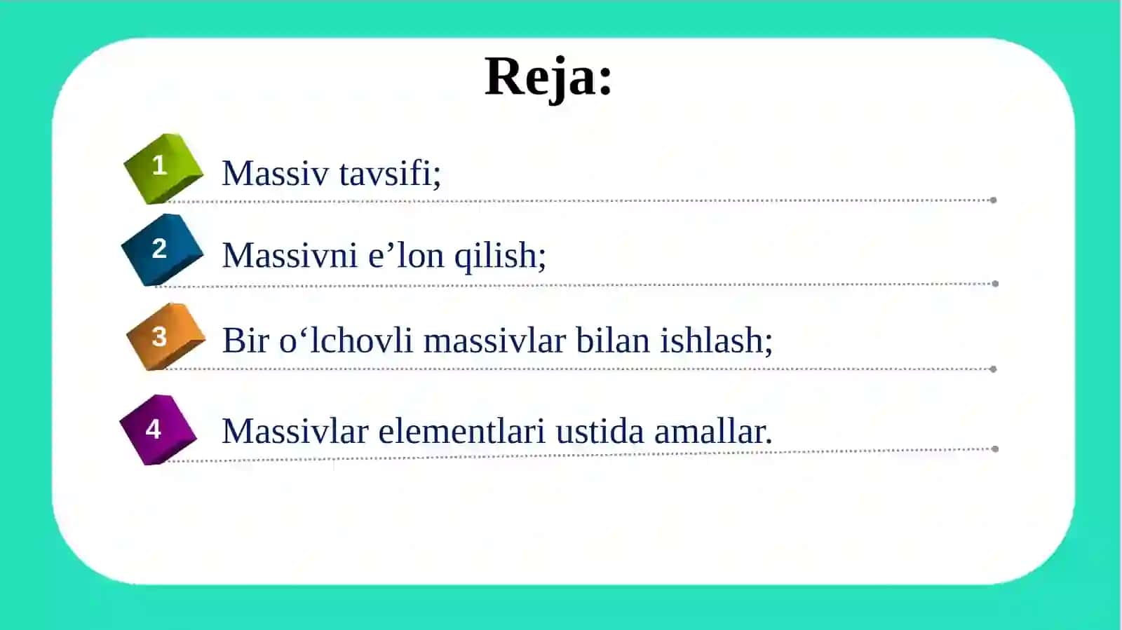 Bir oʻlchovli massivlar 2