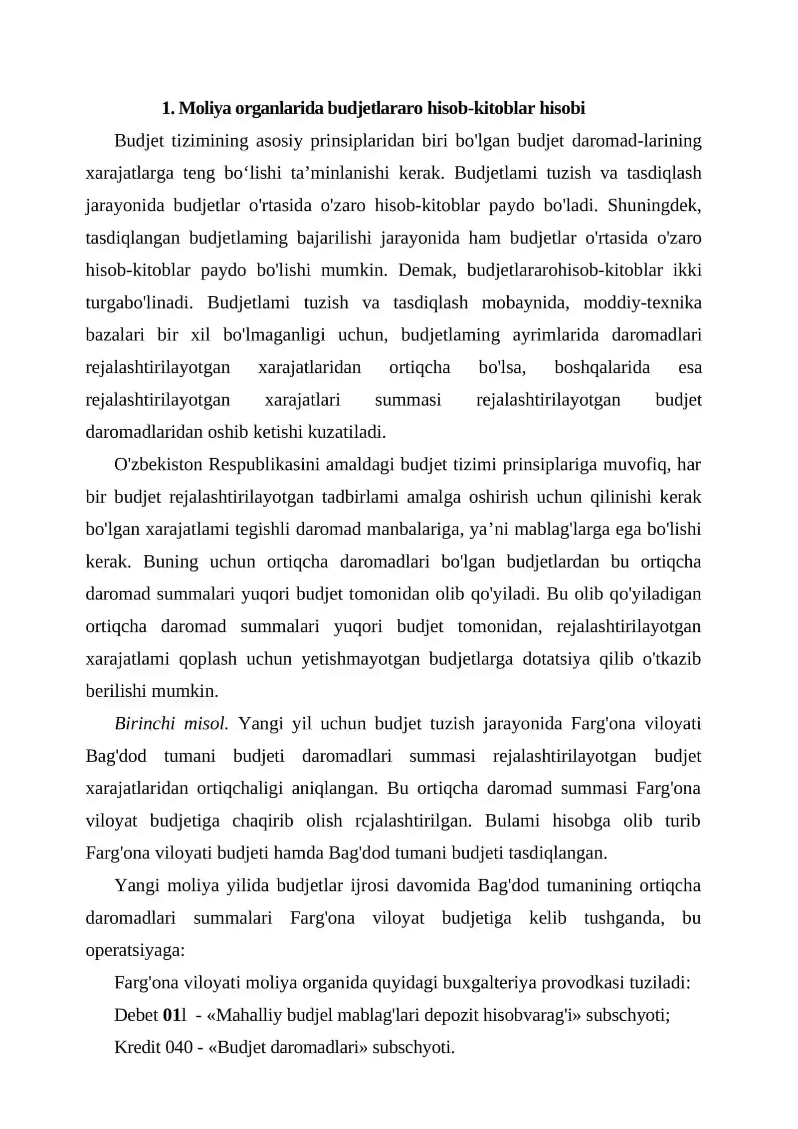 Moliya organlarida budjetlararo hisob-kitoblar va budjet ssudalari hisobi 2