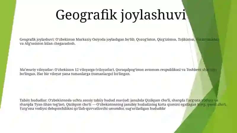 OʻZbekiston Hududini Tabiiy-Geografik Rayonlashtırısh 2