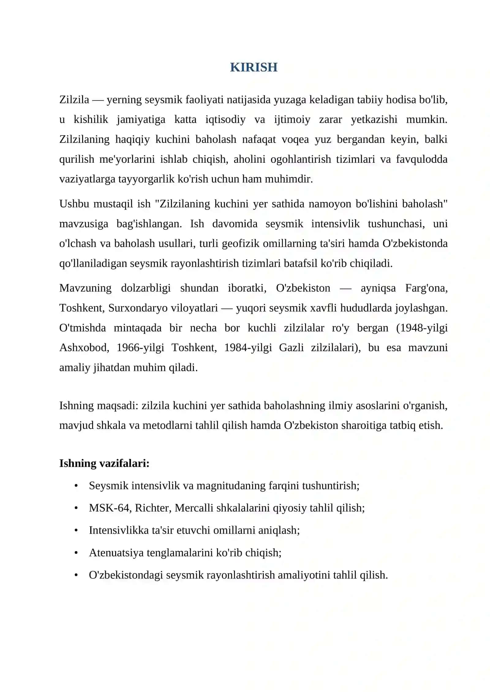 ZILZILANING KUCHINI YER SATHIDA NAMOYON BO'LISHINI BAHOLASH 2