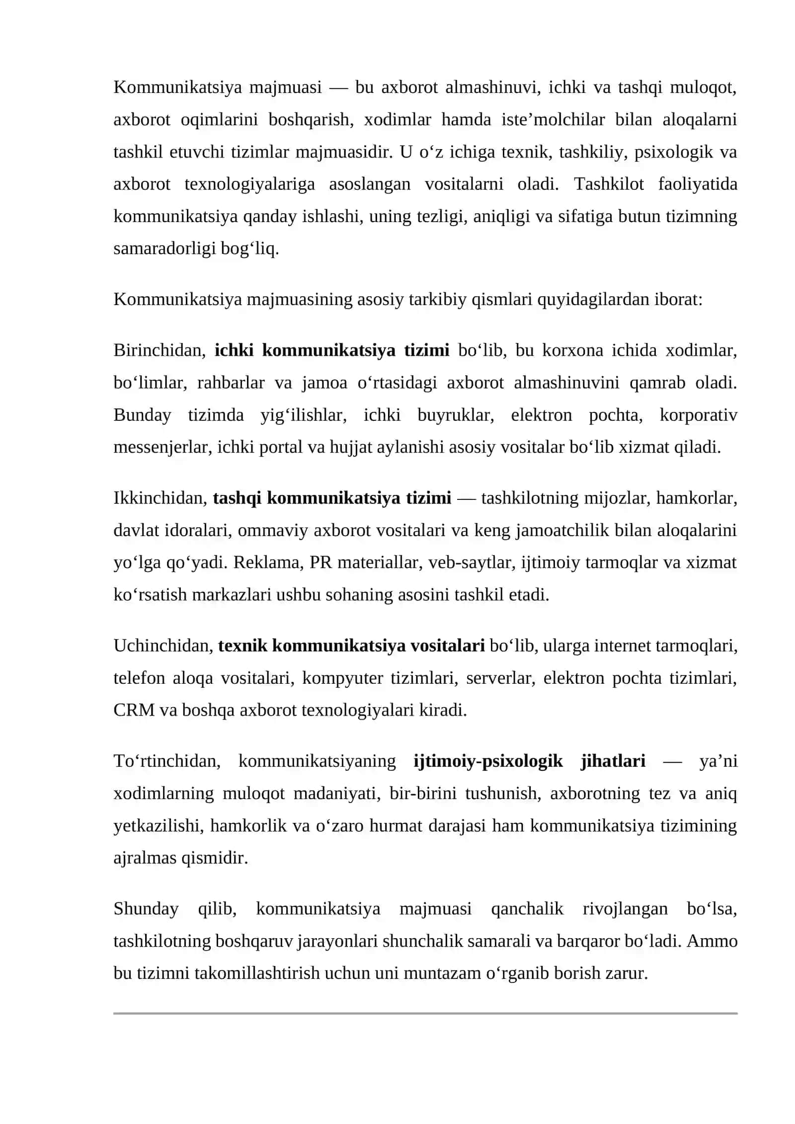 Kommunikatsiya majmuasini rivojlantirish bo‘yicha so‘rovnoma o‘tkazish va to‘plangan ma’lumotlar asosida ma’lumotnoma tayyorlash 2