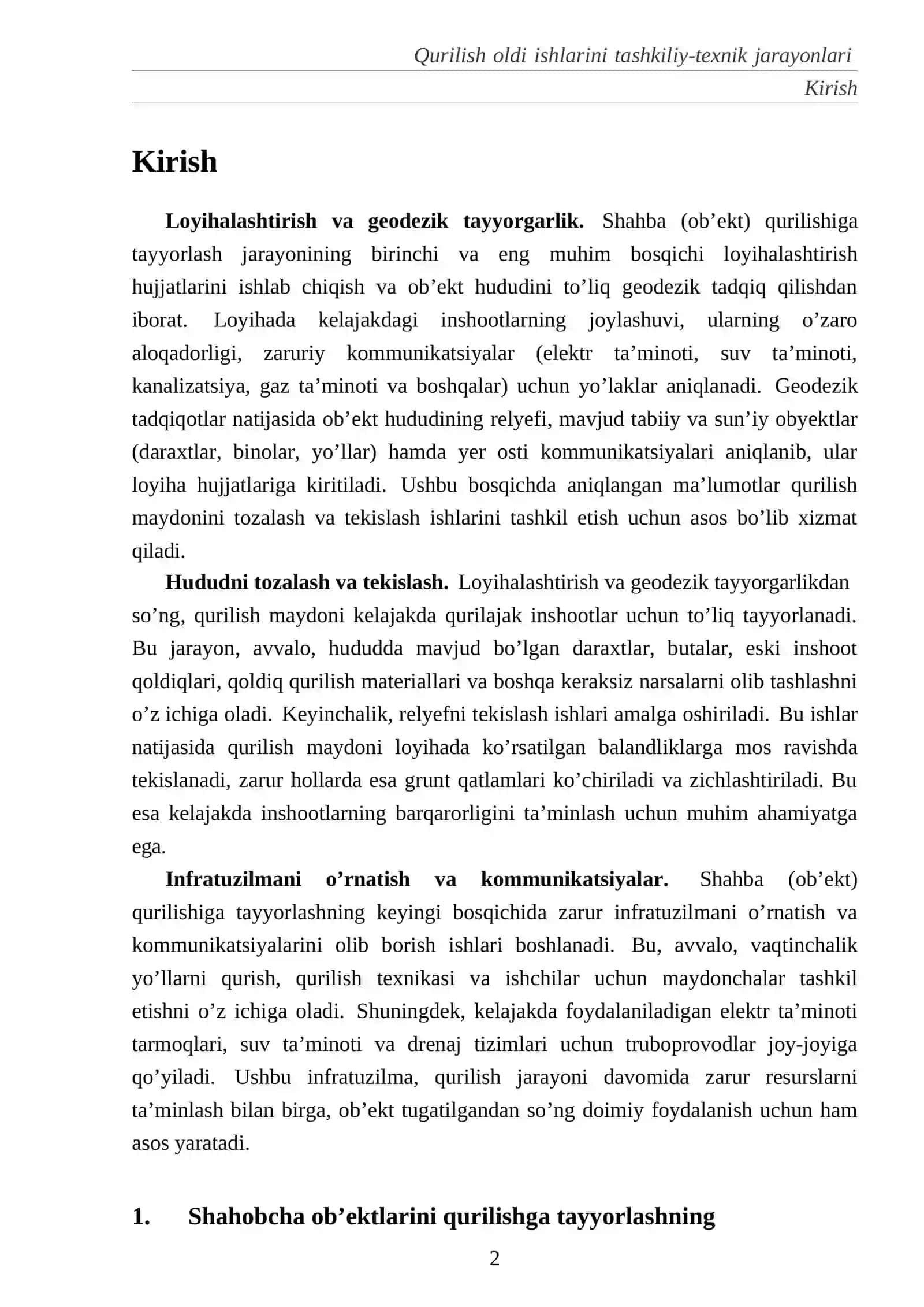 Qurilish oldi ishlarini tashkiliy-texnik jarayonlari 2