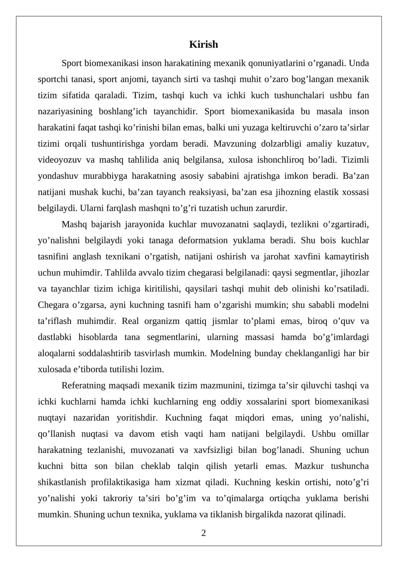Mexanik tizim, Mexanik tizimning tashgi va ichki kuchlari. 2