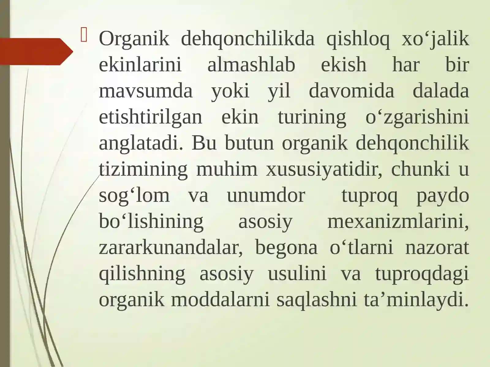 Organik dehqonchilikda rejallashtirish 2