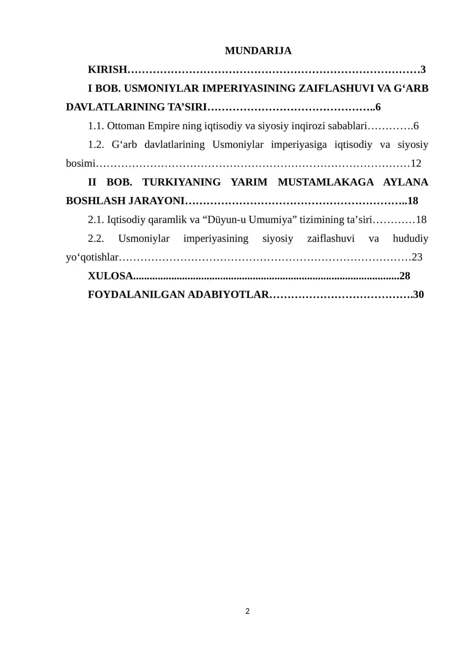 TURKIYA VA G‘ARB MAMLAKATLARI. TURKIYANING YARIM MUSTAMLAKAGA AYLANA BOSHLASHI 2