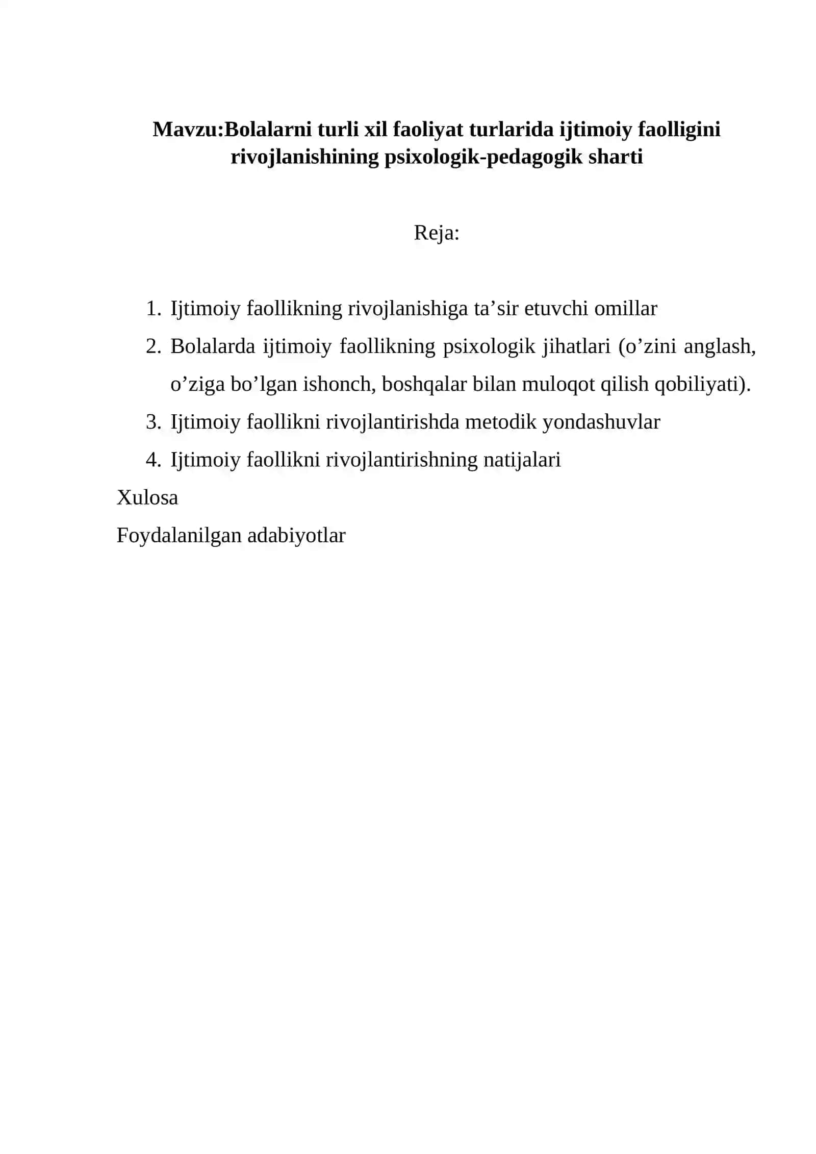 Bolalarni turli xil faoliyat turlarida ijtimoiy faolligini rivojlanishining psixologik-pedagogik sharti 2