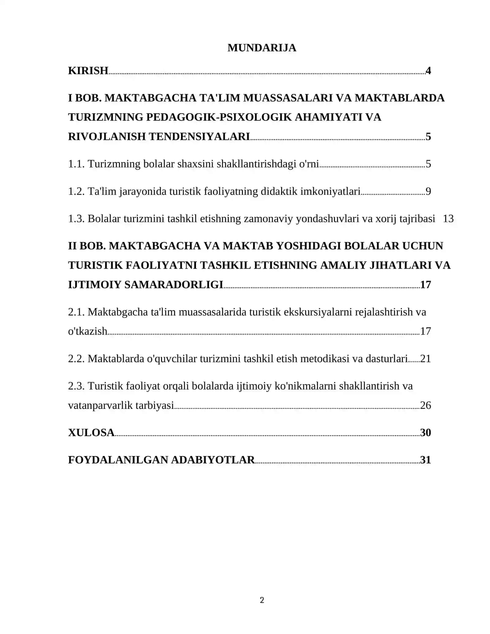 MAKTABGACHA TA'LIM MUASSASALARI VA MAKTABLARDA TURIZMNING PEDAGOGIK-PSIXOLOGIK AHAMIYATI VA RIVOJLANISH TENDENSIYALARI 2