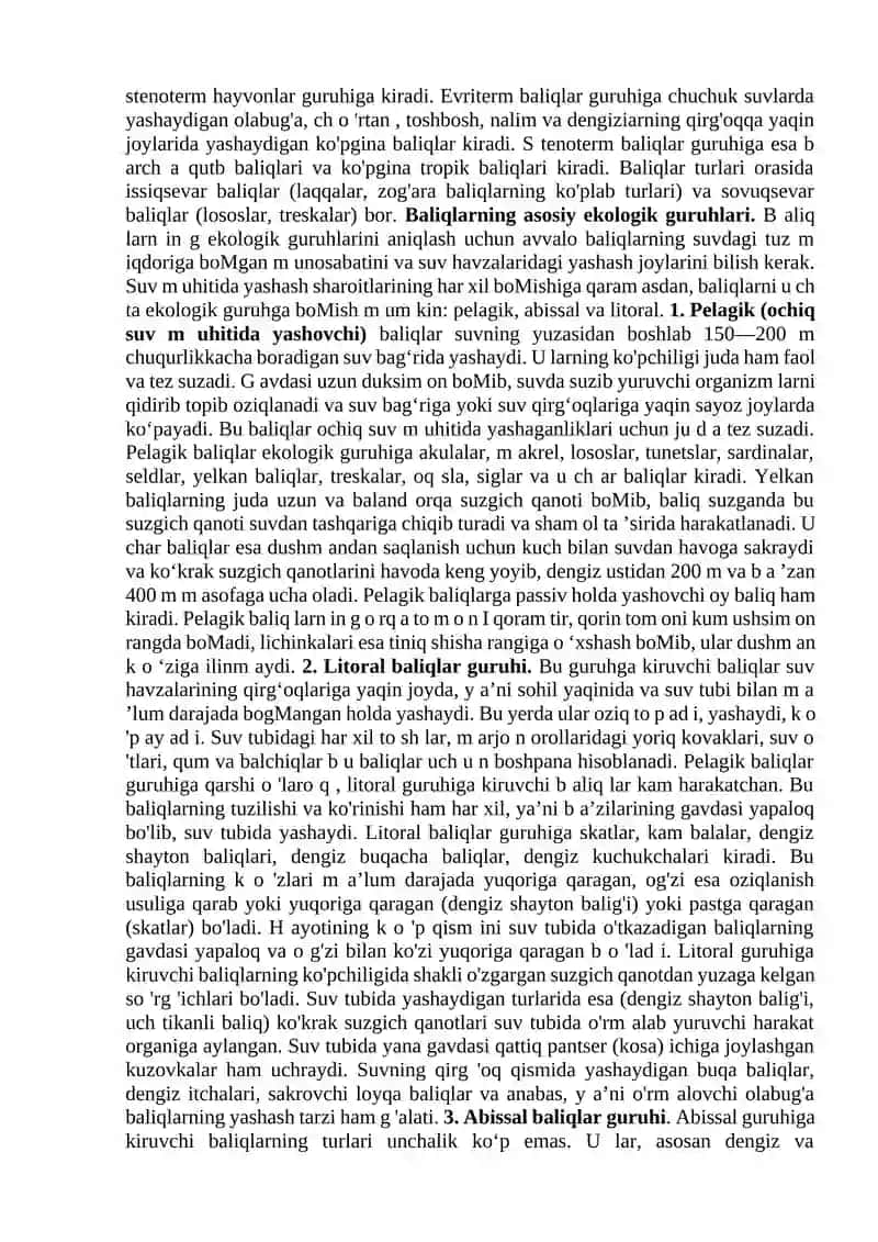 Suyakli baliqlarning ekologiyasi va ekologik guruhlari. 2