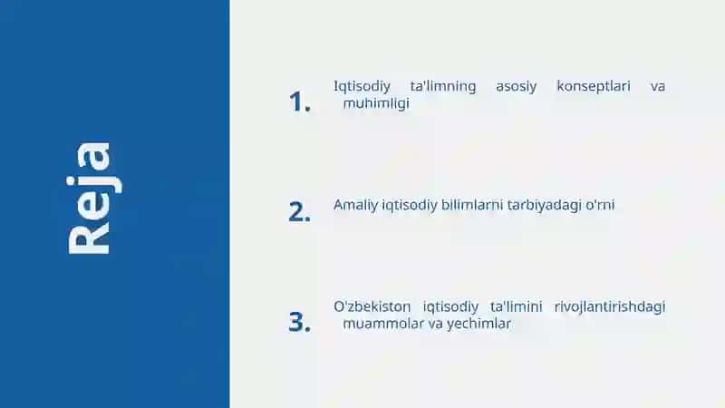 Oʻzbekistonda iqtisodiy ta'lim tarbiyani tashkil qilishda olib borilayotgan ishlar. 2