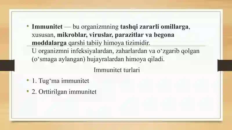 Immun tanqislik holatlari (tug’ma, hayot davomida ortirilgan).Immun profilaktika va immun terapiya asoslari 2
