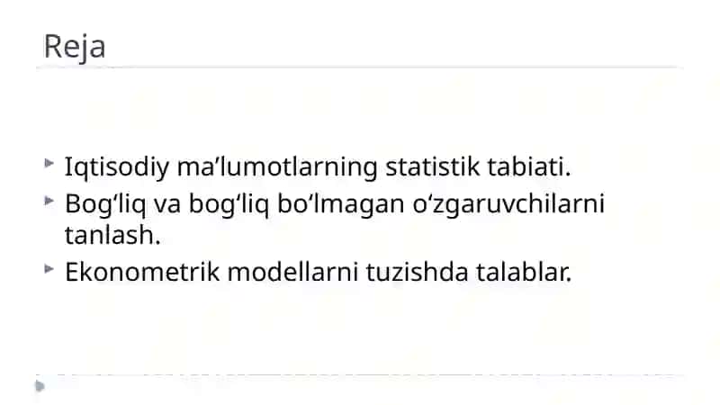 Ekonometrik modellarining axborot ta'limoti 2
