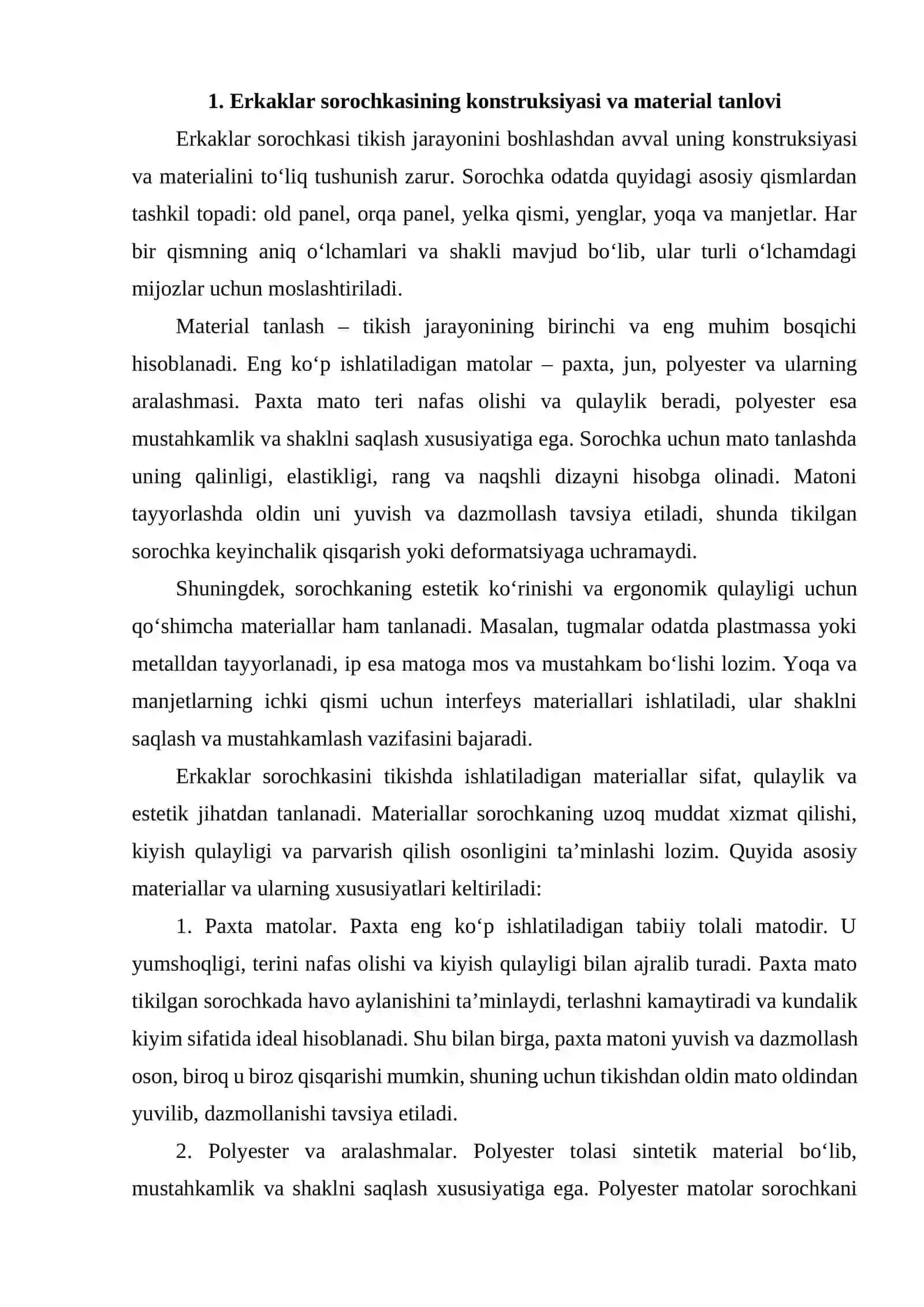 ERKAKLAR SOROCHKASINI TIKISH VA TEXNOLOGIK KETMA-KETLIGINI TUZISH 2