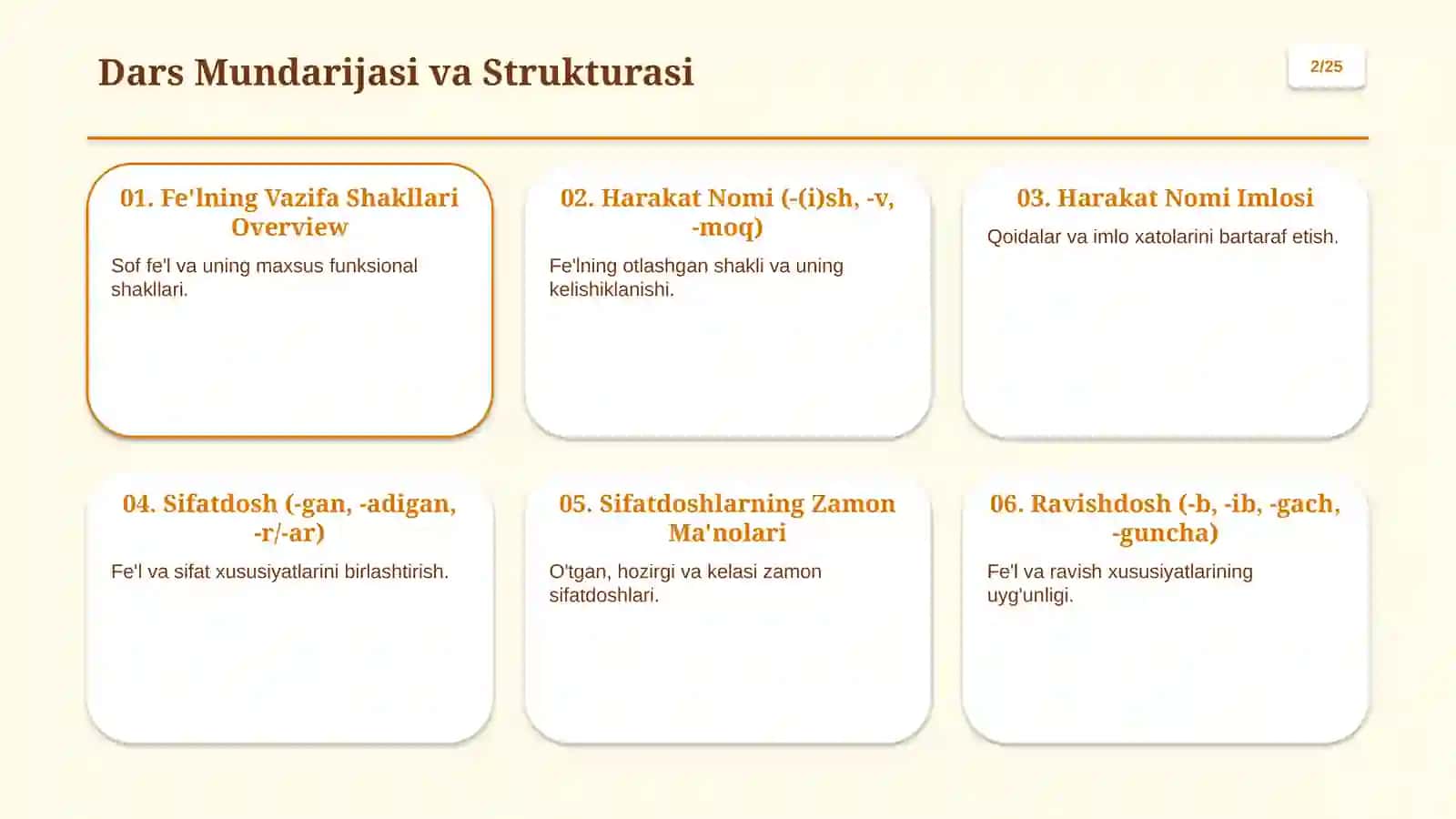 Fe'lning Vazifa Shakllari: Harakat Nomi, Sifatdosh, Ravishdosh 2