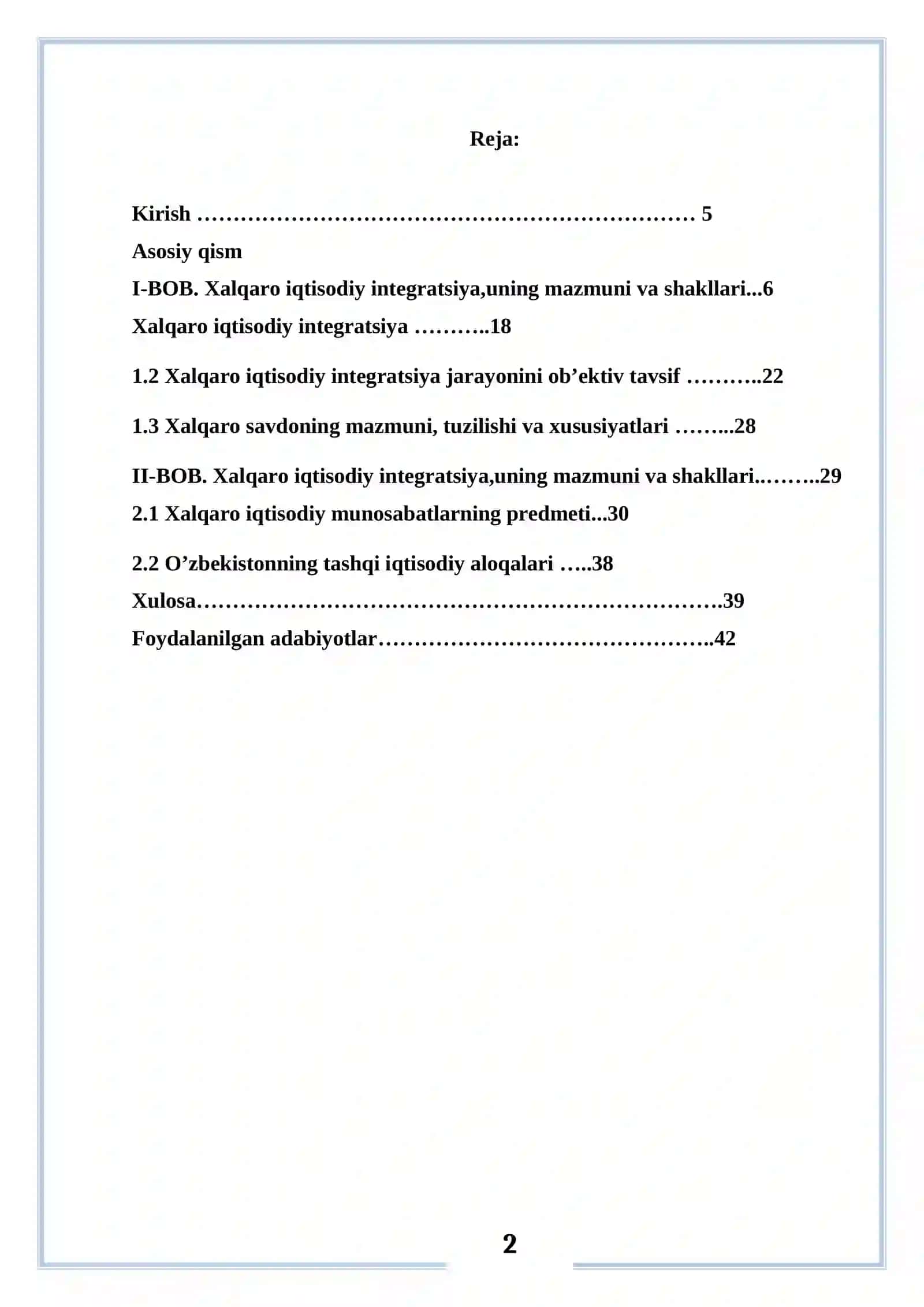 Xalqaro iqtisodiy integratsiya jarayonini ob’ektiv tavsif 2