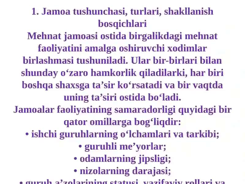 Mehnat jamoasi va uni boshqarish 2