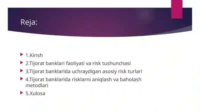 Tijorat banklari risklari va ularni boshqarish amaliyoti 2