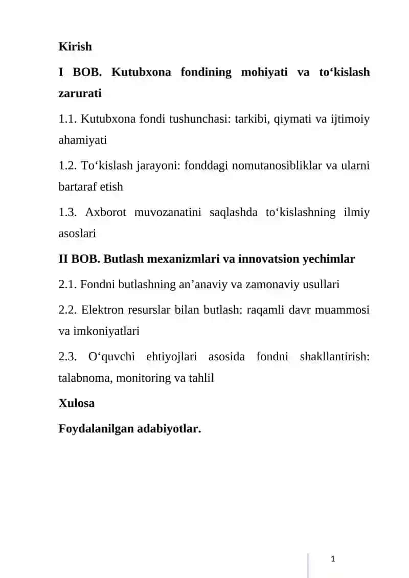 KUTUBXONA FONDINI TO’KISLASH VA BUTLASH 2