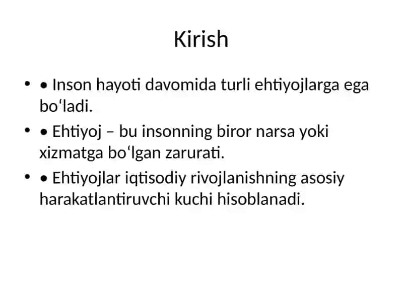 Ijtimoiy va iqtisodiy ehtiyojlar 2