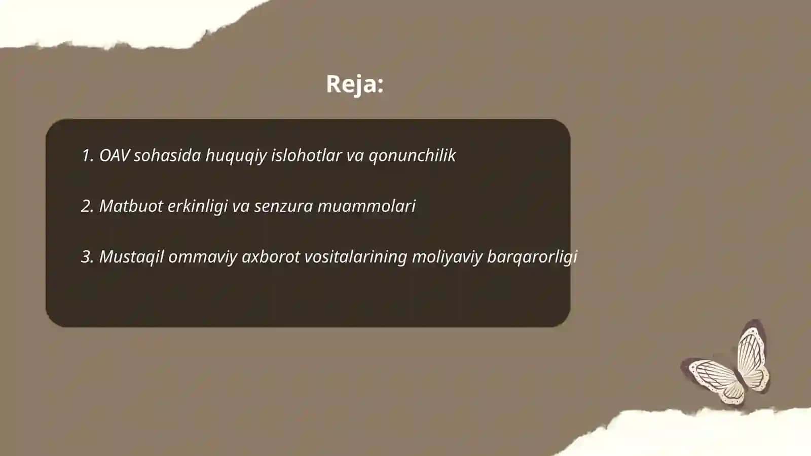 O‘zbekiston Respublikasida ommaviy axborot vositalarining faoliyati (o‘zgarish va muammolar)" 2