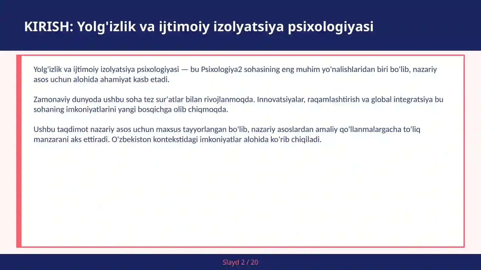 YOLG'IZLIK VA IJTIMOIY IZOLYATSIYA PSIXOLOGIYASI 2