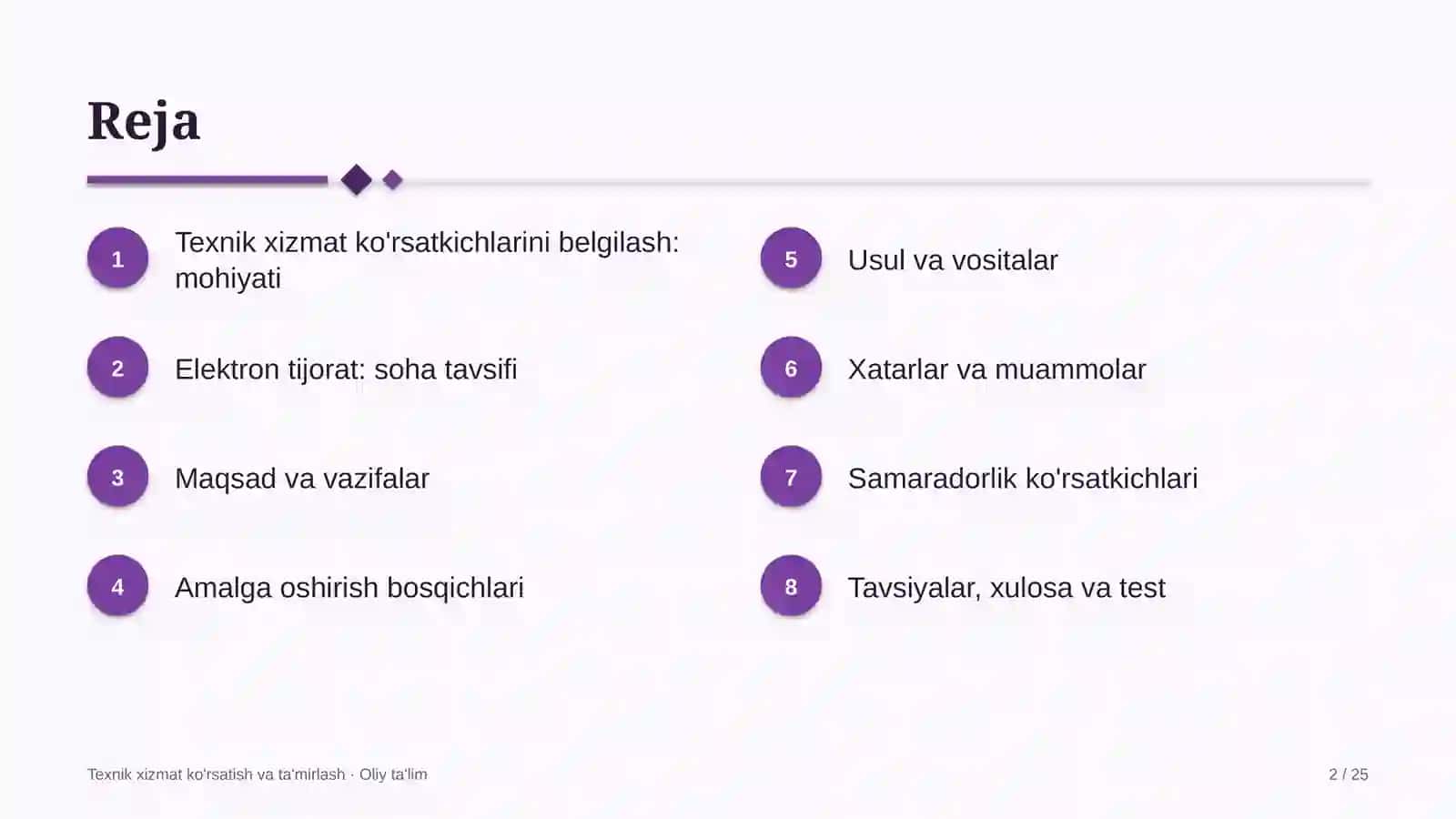 Elektron tijoratda texnik xizmat ko'rsatish ko'rsatkichlarini belgilash 2