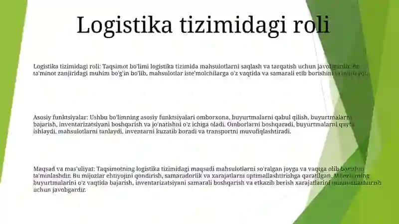 Taqsimot BoʻLimining Asosiy Funktsiyalari Va Bu BoʻLim Logistikada Maqsadi Va Vazifalari 2