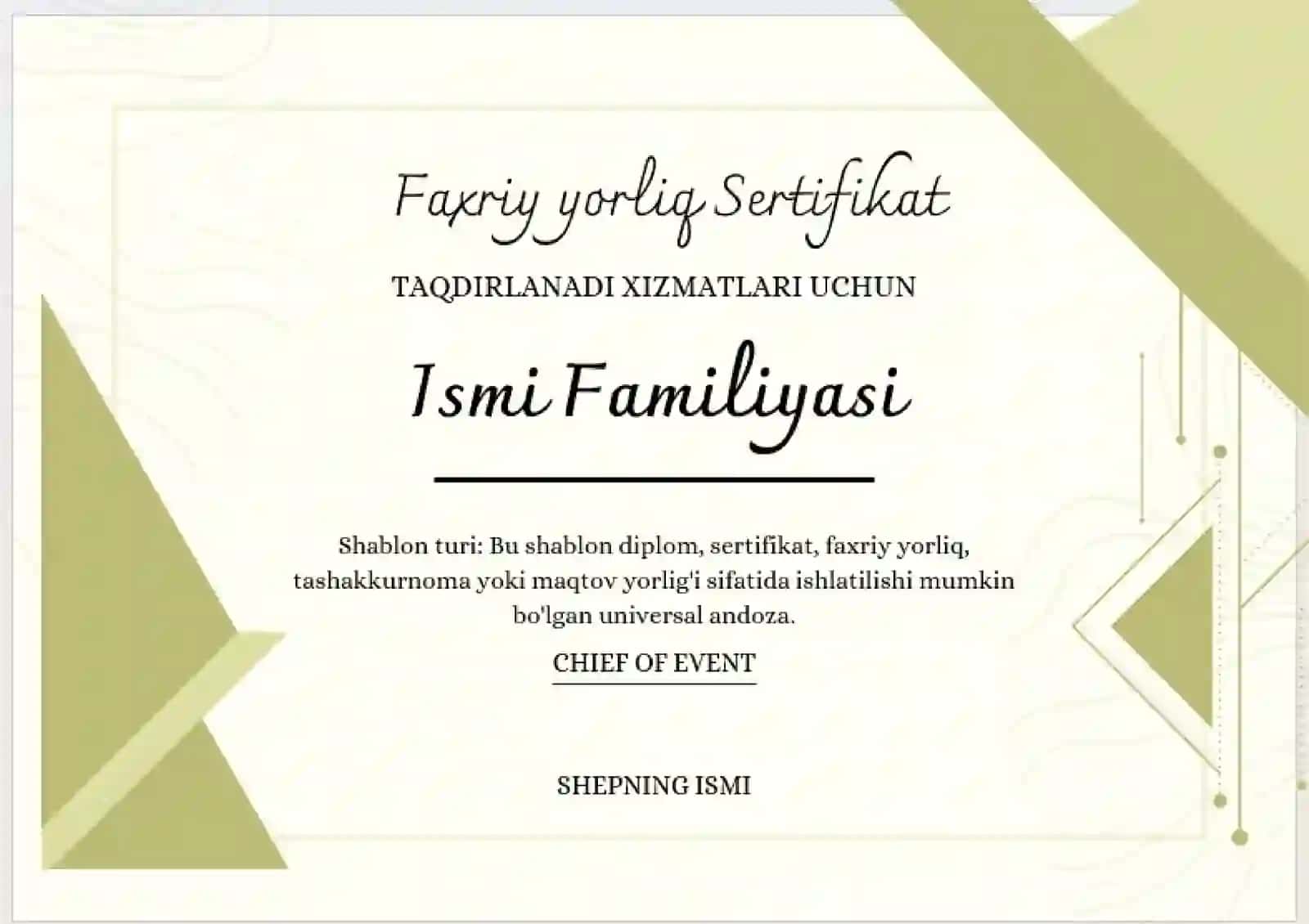 Faxriy yorliq Sertifikat 2